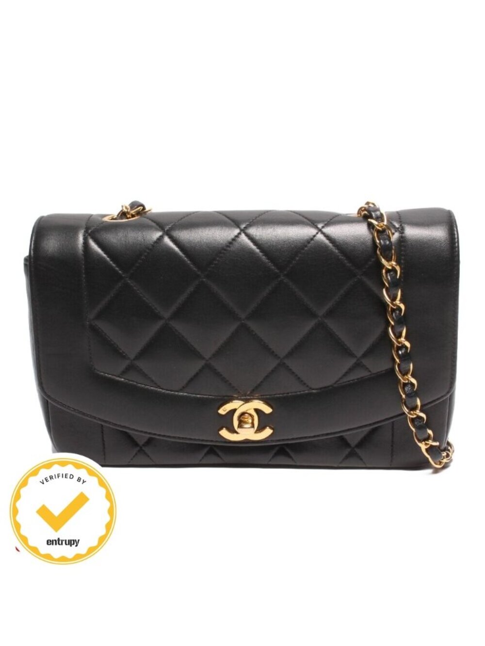 Chanel Chain Shoulder Bag Gold CC Logo Lambskin Quilted Diana Flap 22